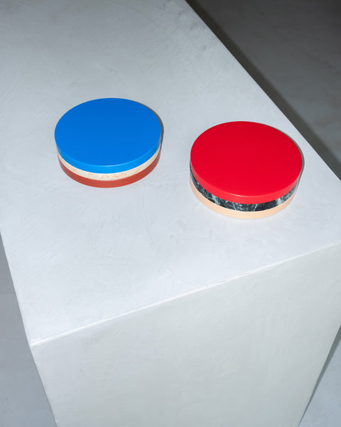 three circles blue pink brown