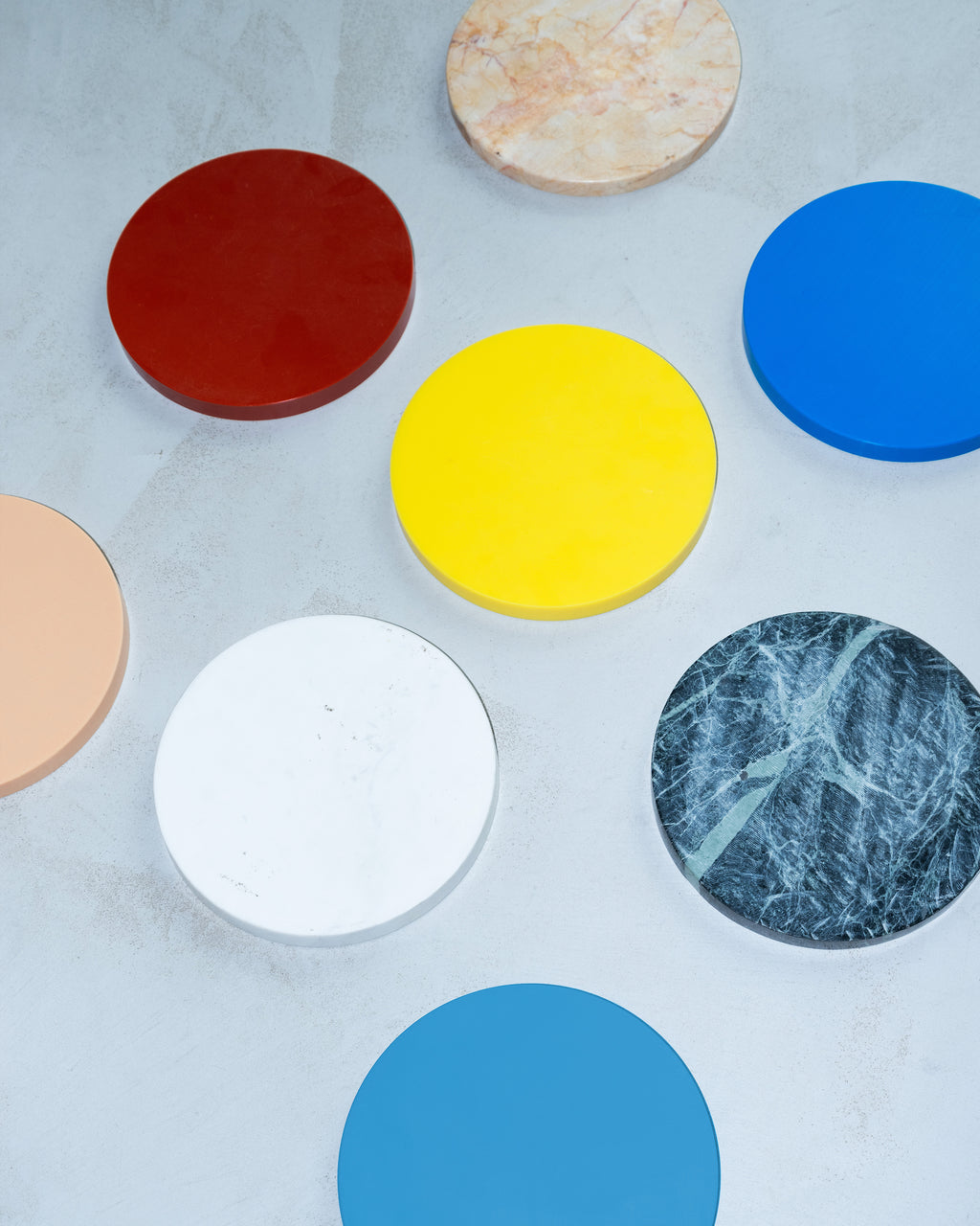 three circles blue pink brown